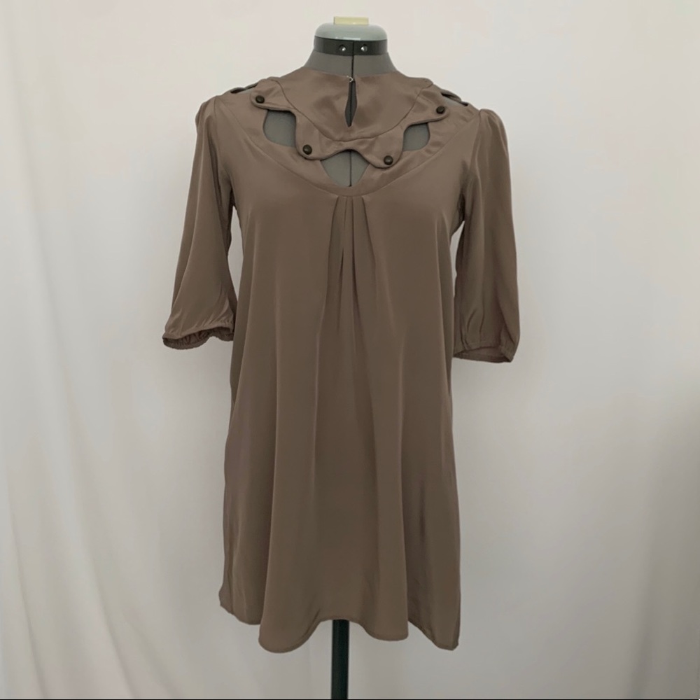 Taupe Silk Cutout Mini Dress Xs